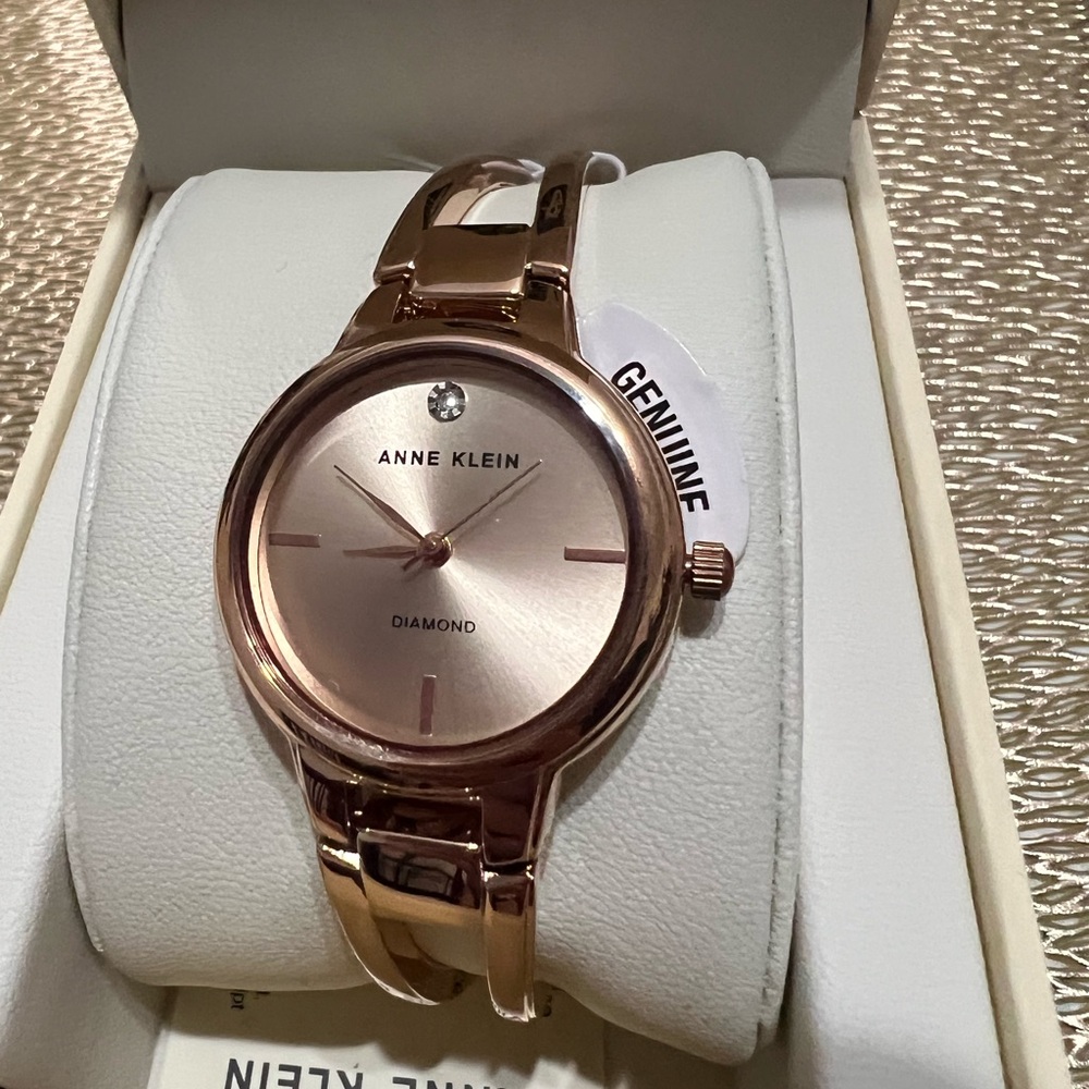 Anne Klein Rose Gold Watch with Crystal Detail